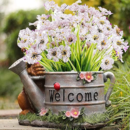 12 Bundles Artificial Flowers Outdoor UV Resistant Decorative Fake Flowers Greenery Shrubs Plants Faux Flowers Indoor Outside Hanging Planter Home Garden Porch Patio Window Box Wedding Decor (White)