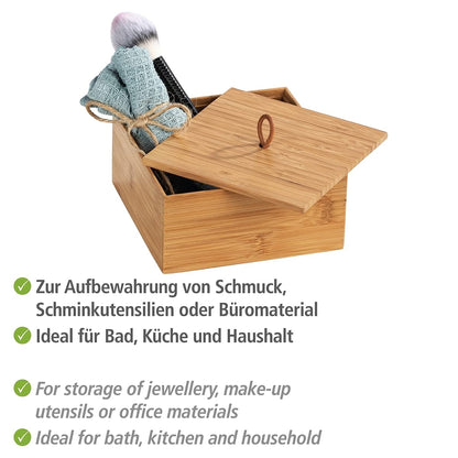 WENKO Terra Bamboo Organiser Box with 3 Compartments - Storage Box, Bathroom Basket, Bamboo, brown, Bambus Kosmetiktuch-Box