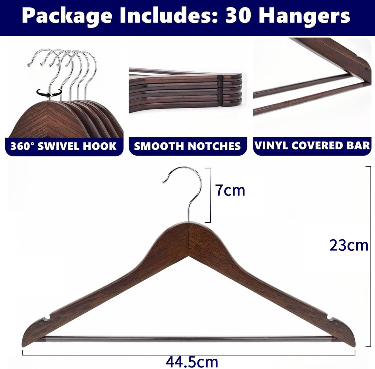Amber Home 30pcs Retro Wooden Coat Hangers, Wood Suit Hangers, Antique