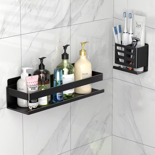 YESENT aluminum shower rack 2-pack adhesive installation thickened and sturdy bathroom storage rack wall-mounted toothbrush holder no punching and no