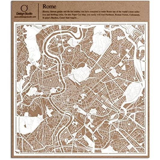 O3 DESIGN STUDIO Rome Paper Cut Map White 30x30 cm Paper Art