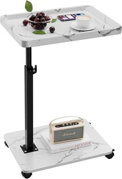 XNSDXV C Shaped Side Table Adjustable Height, 360°Swivel Bedside Tables With Wheels, End Table for Small Spaces, Sofa Side Tables For Living room