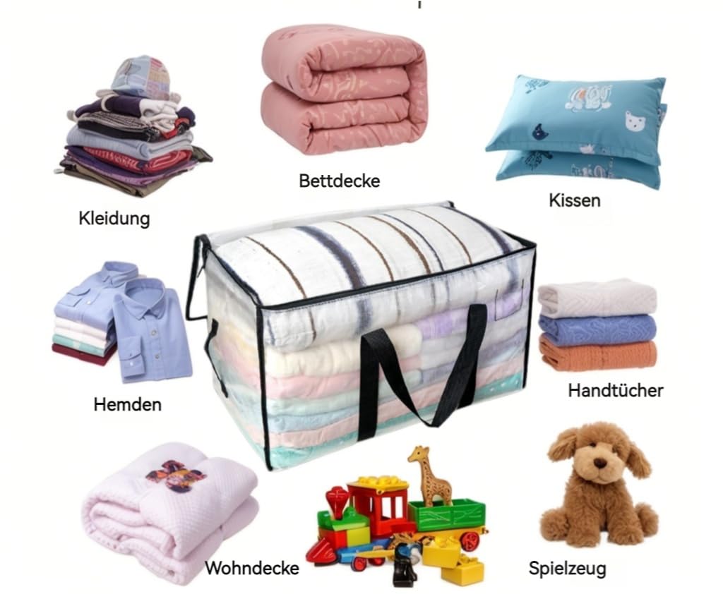 Mesiria Large Storage Bags, Heavy Duty Waterproof Clothes Storage Bag Box Moving Bag Moving Totes Moving Boxes (2, Transparent)