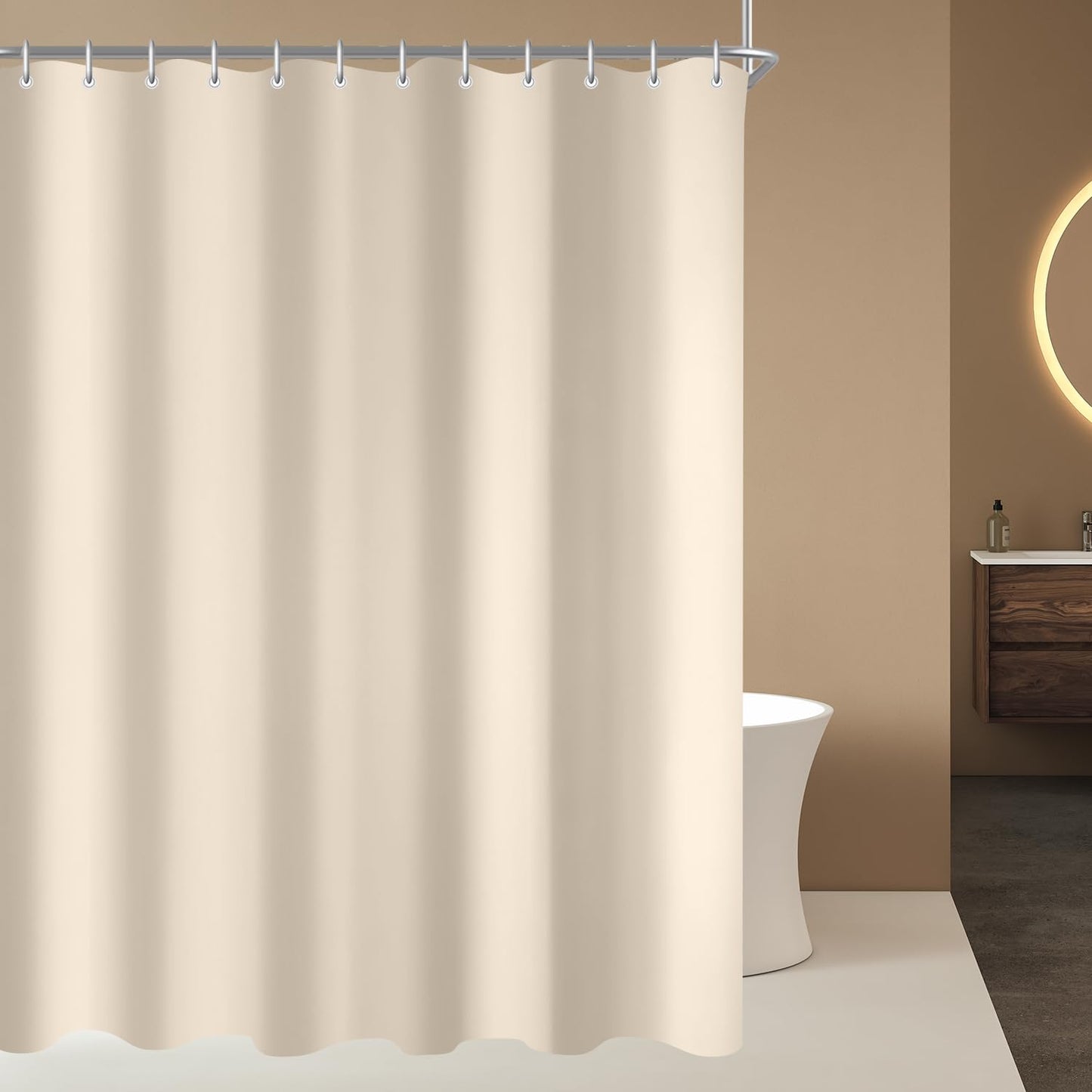 Lerores Shower Curtain 200 x 160 cm(63x78 inch) Beige, Weighted Hem Anti-Mold Textile, Water-Repellent, Washable Polyester Fabric Bath Curtain for