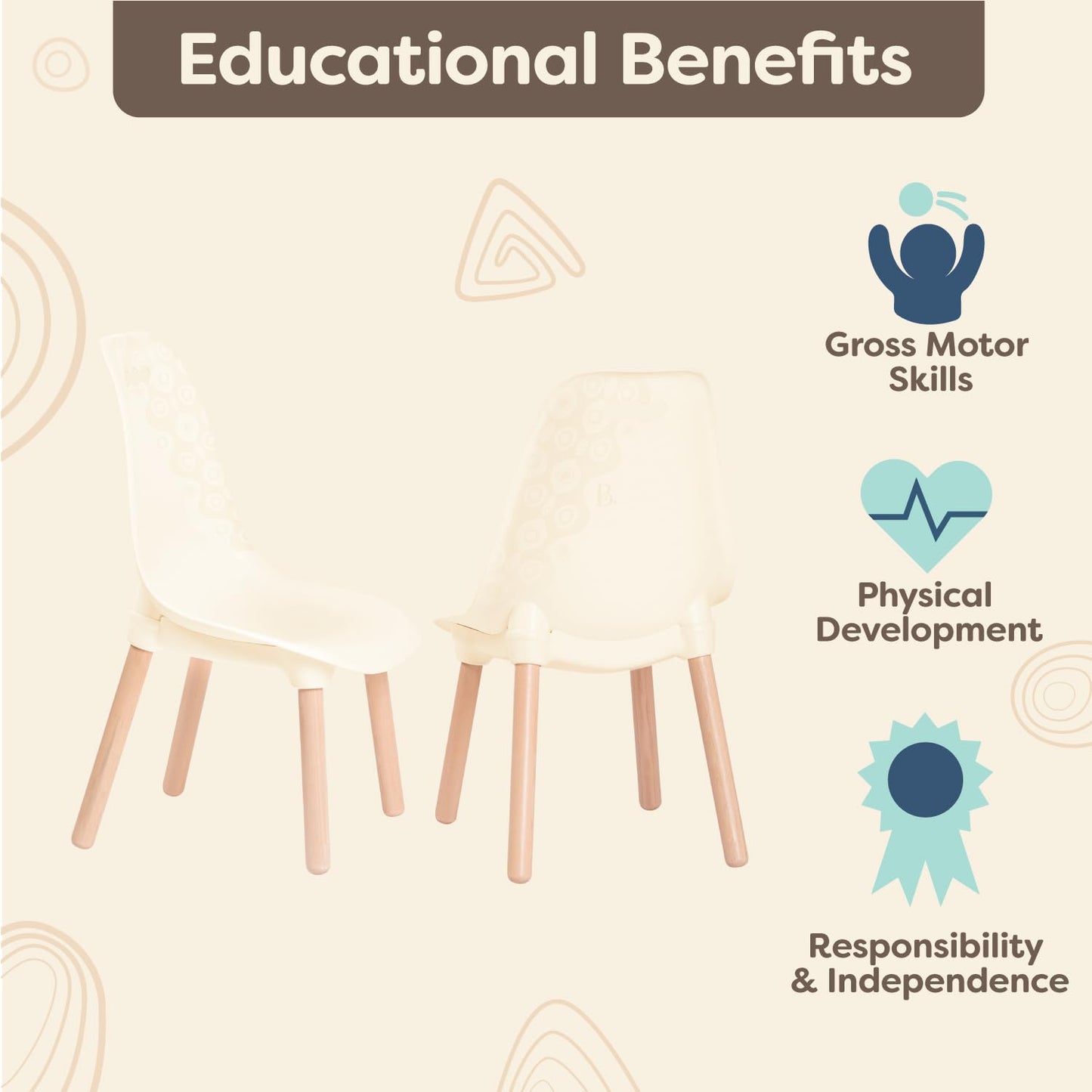 B. toys Kids Chair Set, Kid Century Modern, Wooden Legs, Ivory, Furniture