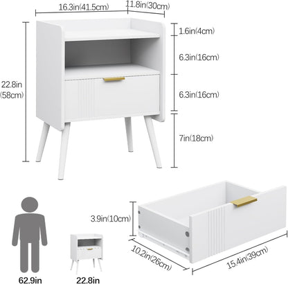 Bedside Table, Nightstand, Bed Side Table with Wood Decorated Drawers