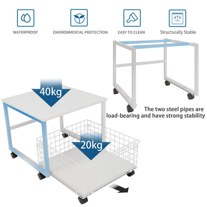 PUNCIA Mobile Mini Fridge Stand with Large Capacity Storage Portable Refrigerator Table with 4 Lockable Wheels Appliance Platform Table with Drawer