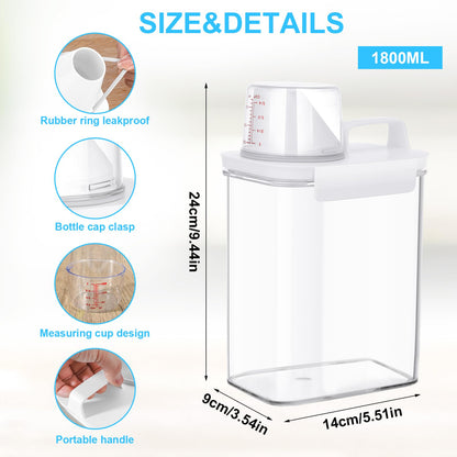 Invalidism 2 Pack Washing Powder Storage,1800ml Laundry Detergent Dispenser with Measuring Cup