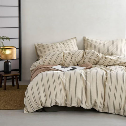 Ruccit Beige Duvet Cover Sets King Size Green Striped 100% Washed Cotton Cream Duvet Cover Double Kids Teens Adult Modern 3pcs Quilt Cover Farmhouse