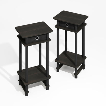 Furinno MODERN Side Table Set of 2, 3-Tier End Table with Storage Bin, Open Shelf Night Stand, Bedside Table, for Living Room, Bedroom, Black Espresso