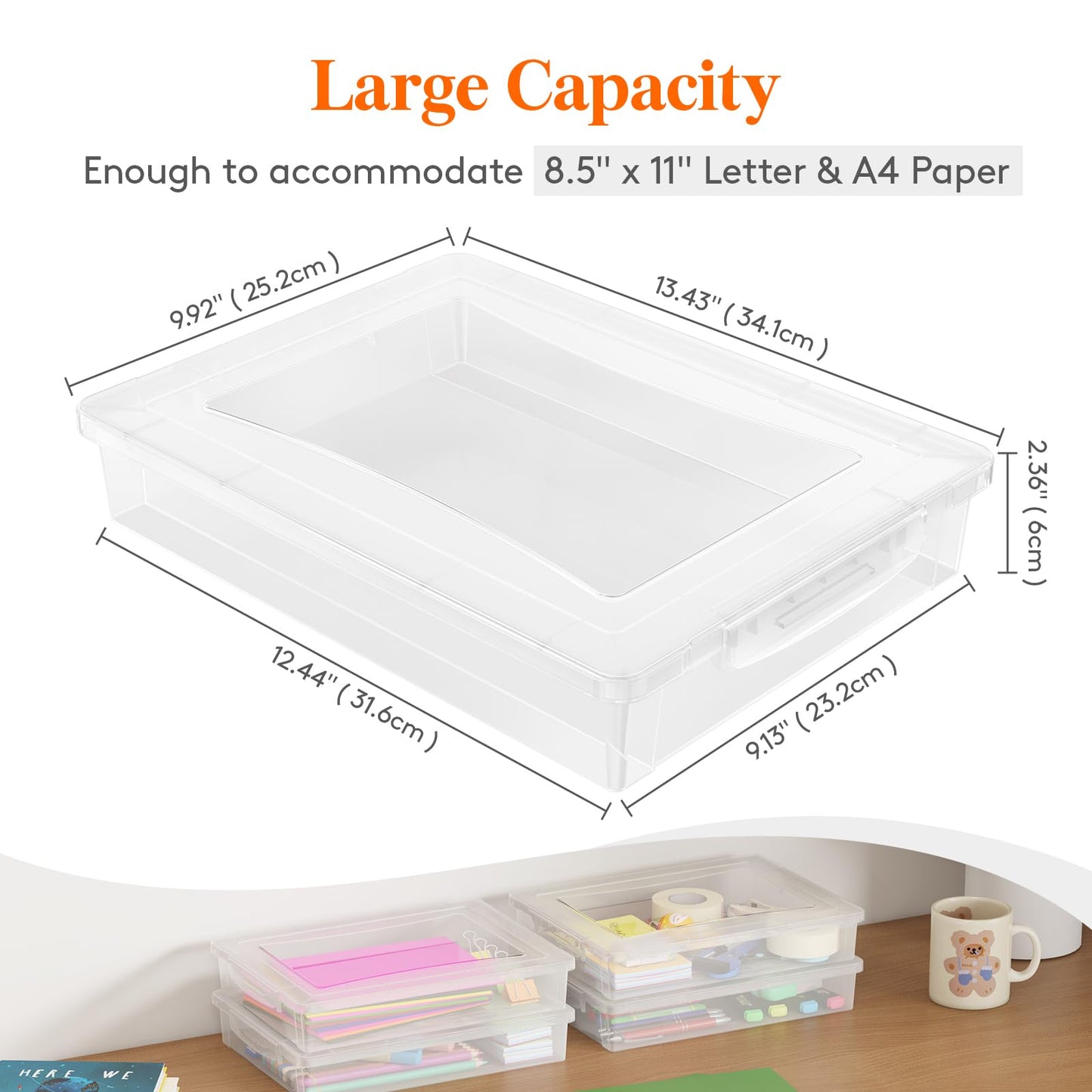 Lifewit 6 Pack Plastic Multi-Purpose Storage Box with Latching Lids, Clear A4 Paper Storage, Classroom Organization, Storage Containers for Board