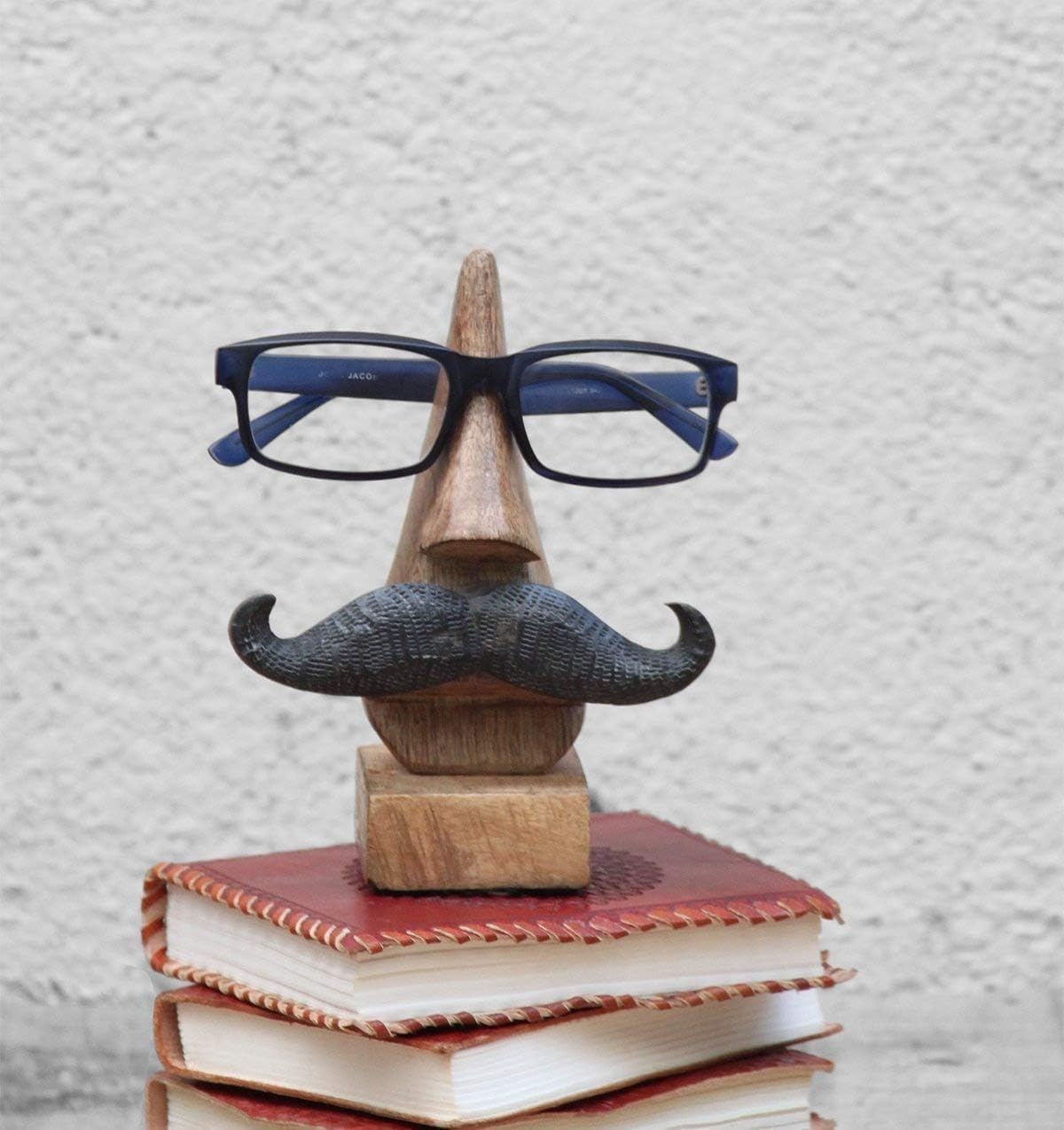 SWACRAFT Handmade Wooden Mustache Spectacle Holder Stand | Wood Carving Glasses Spectacle Holder Stand Sunglasses Display Rack Home Office Desk Décor
