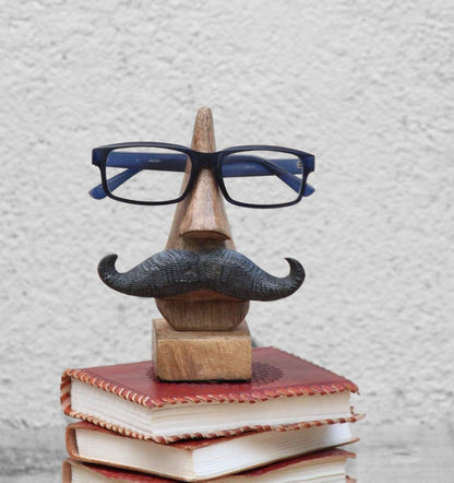 SWACRAFT Handmade Wooden Mustache Spectacle Holder Stand | Wood Carving Glasses Spectacle Holder Stand Sunglasses Display Rack Home Office Desk Décor