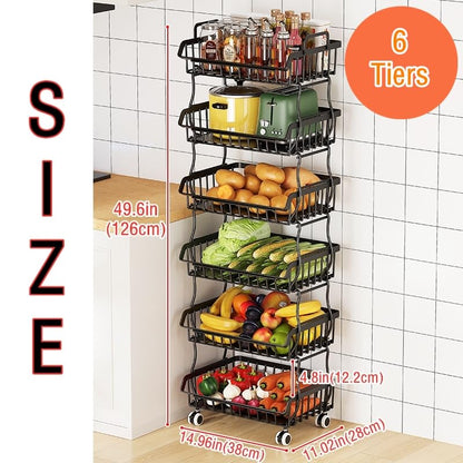 Rolling Metal Wire Basket Storage Cart with Top Handle and Wheels, Heavy Duty Stackable Organizer, Can Seperated to Use for Kitchen, Bathroom, Bedroom