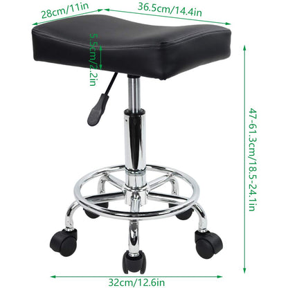 KKTONER Square Rolling Stool PU Leather Height Adjustable Swivel Massage SPA Salon Stools Task Chair with Wheels (Black)