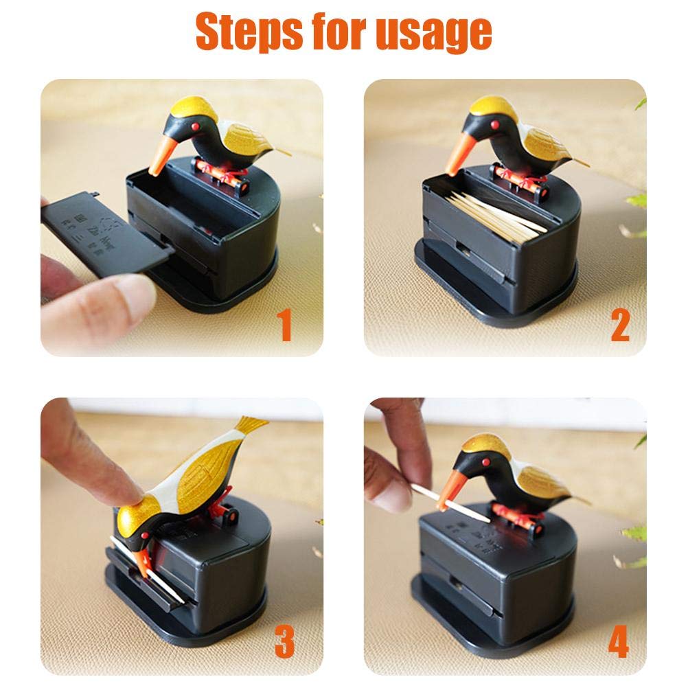 Mrisata Toothpick Dispenser, Automatic Bird Toothpick Box Bird Woodpecker Toothpick Dispenser, Table Toothpick Box Case Storage Organizer Box