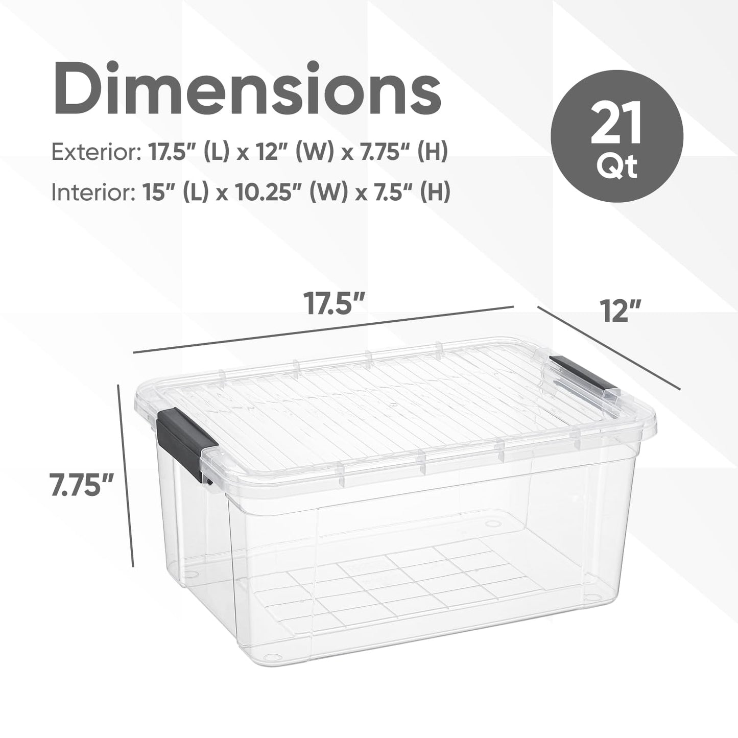 Superio Clear Storage Box with Lid, 20 Quart Plastic Container Bins for Organizing, Stackable Crates, BPA Free, Non Toxic, Odor Free