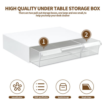 Under Desk Drawer, Desk Drawer, Self-Adhesive, Hidden Under Desk Drawers, Transparent Desk Drawers with 2 Compartments for Desk, Dressing Room