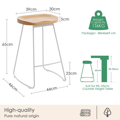 YOUNUOKE Bar Stools set of 2, 65cm Counter Height Bar Chairs Khaki Legs