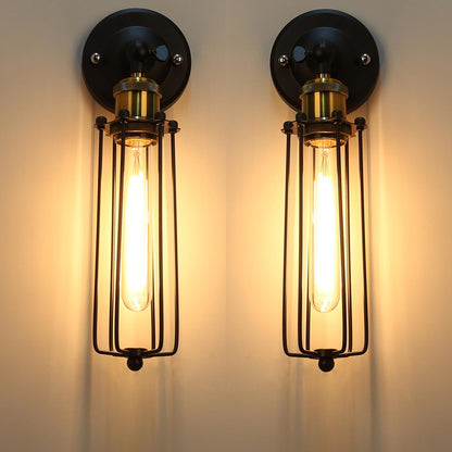 Two Packs Industrial Vintage Wall Light Tube Bulbs Rustic Adjustable Angle Wire Metal Cage Wall Lamp Sconces Retro Indoor Lighting Fixture Fit for