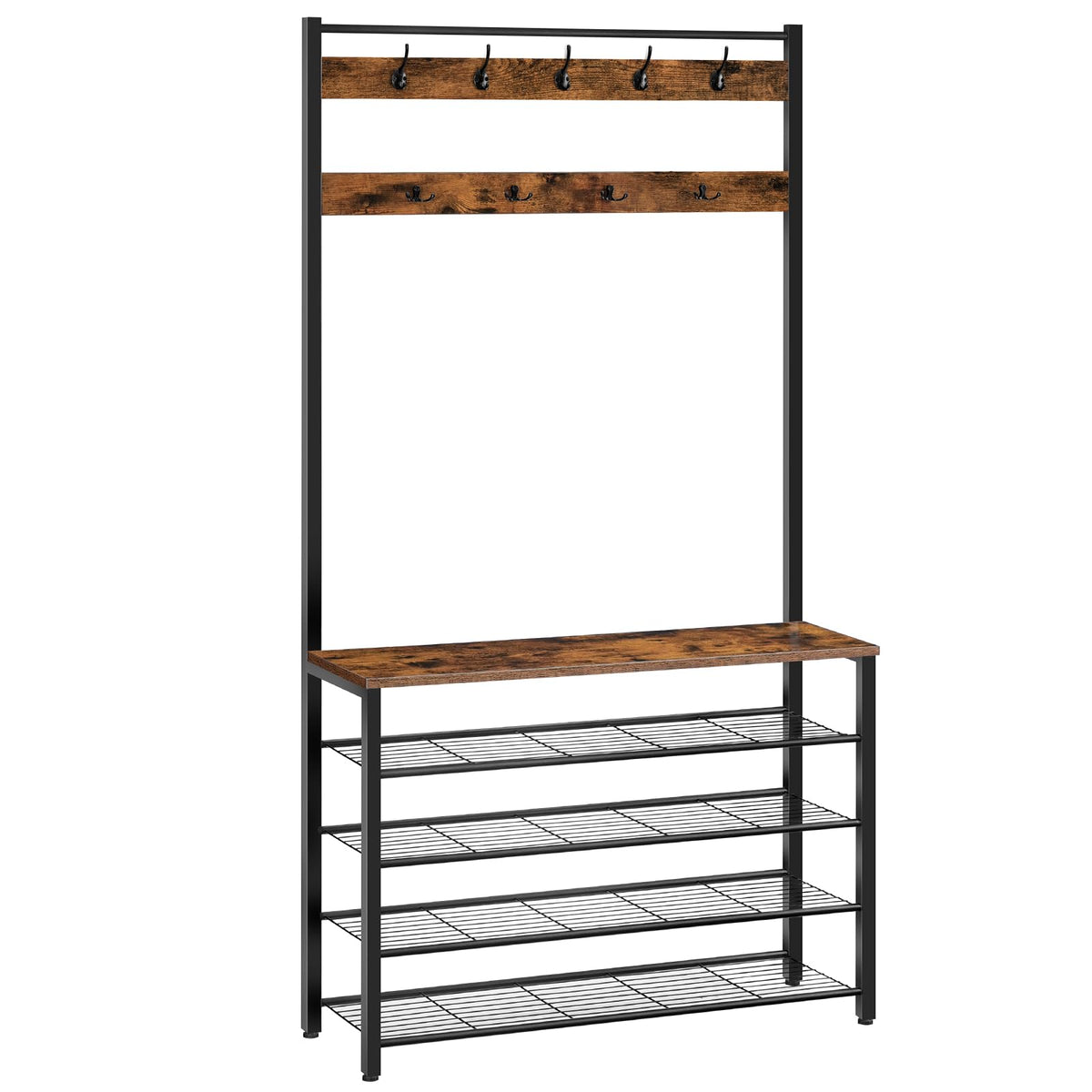 HOOBRO Coat Stand, Coat Rack with Shoe Storage, Free Standing Hall Tree with 9 Hooks, Shoe and Coat Rack for Hallway, Entryway, Metal Frame, Sturdy