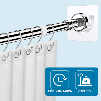 Shower Curtain Rod 8 PCS No Drill Retainer Brackets Tension Holders Adhesive Holder Closet Hooks Rods For Bathroom Wardrobe Curved Clips Wall Strip
