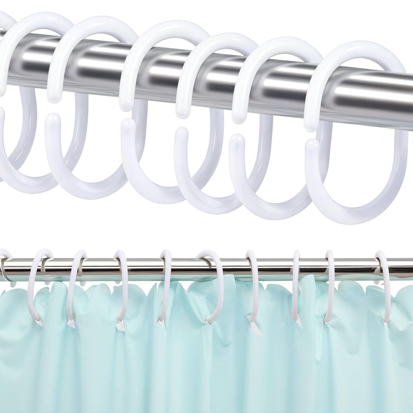 Lanjue 36 Pack Shower Curtain Rings, White Plastic C Hooks