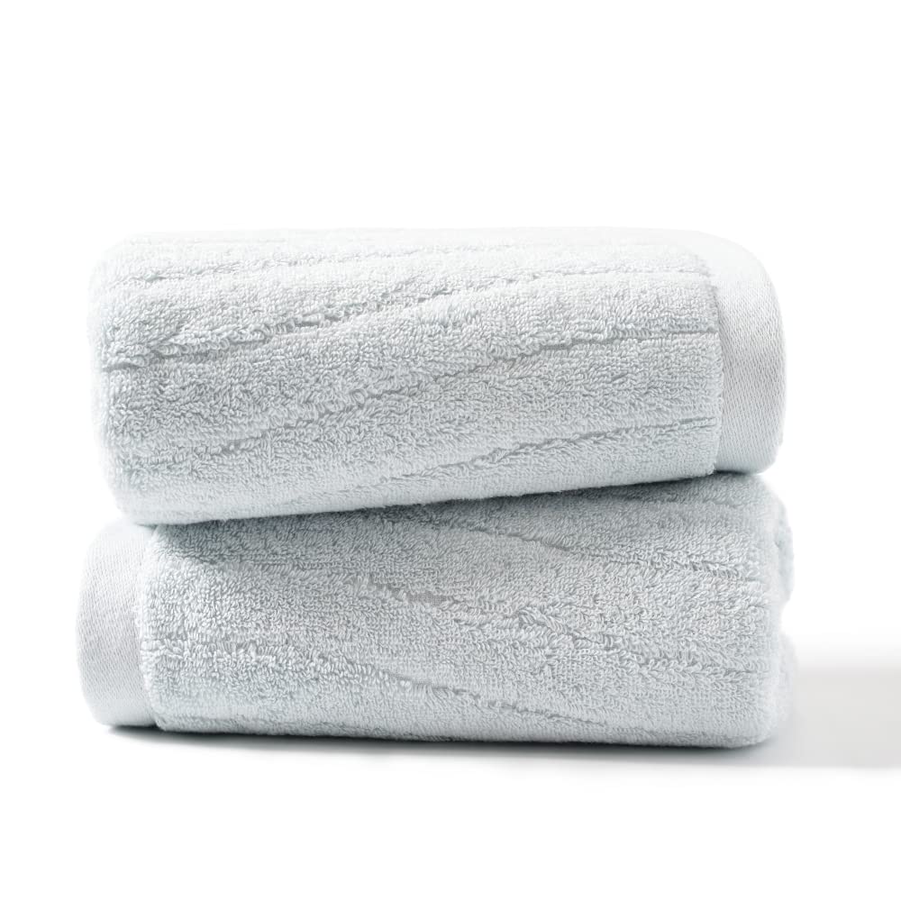 sense gnosis Blue Hand Towels Set of 2 Wave Pattern 100% Cotton Terry Super Soft Absorbent Decorative Striped Hand Towel for Bathroom 13 x 29 Inch