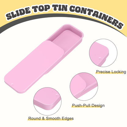 sourcing map 6Pcs Slide Top Tin Containers, Mini Metal Empty Tins Box with Sliding Lids, 3.1"x1.3"x0.4" Rectangular Storage Organizers for Lip Balm