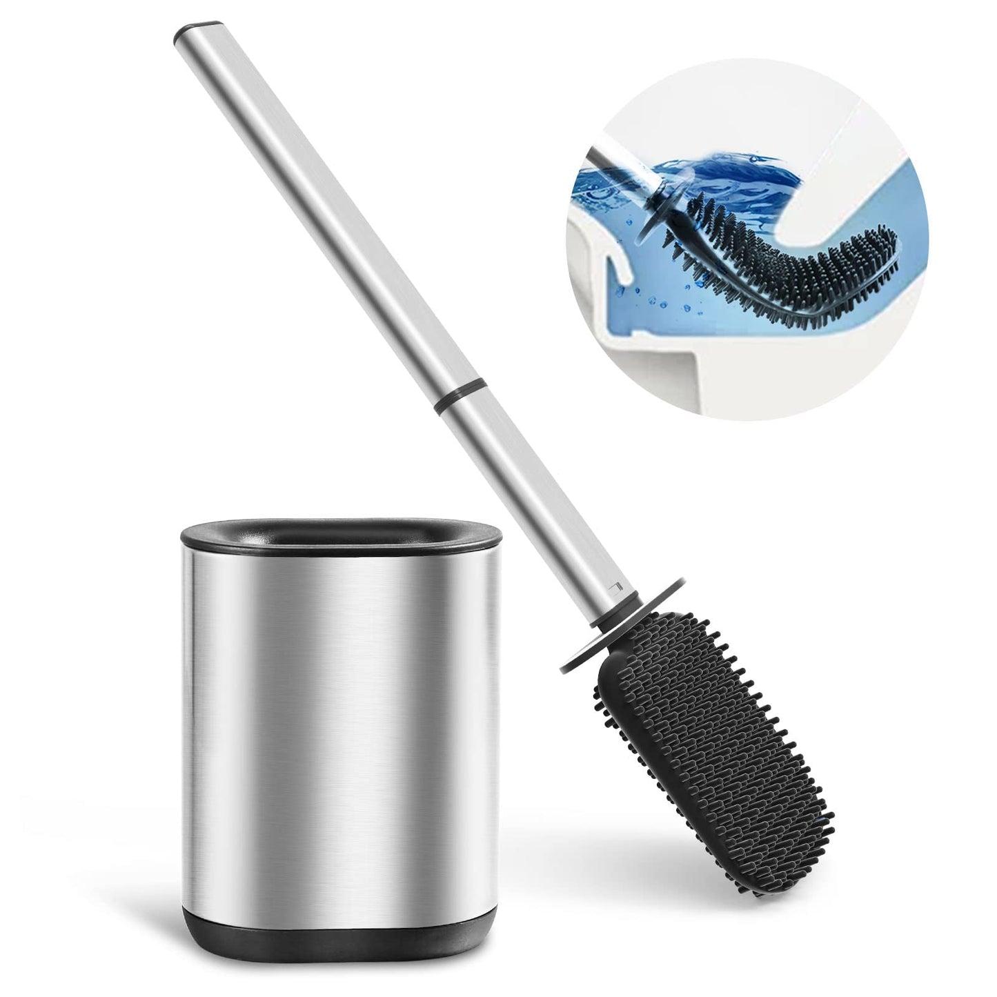 COSICOSY Toilet Brush, Stainless Steel Silicone Toilet Brush and Holder Flexible Soft Silicone Toilet Brush for Deep Cleaning with Long Handle Wall