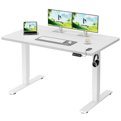 Homall Electric Height Adjustable Desk, Adjustable Height Office Desk with USB Ports, 120x60cm, Home Office with Splice Board, White