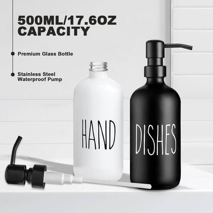 Glass Soap Dispenser Set: Modern Kitchen Sink Soap Dispenser Set of 2 with Ceramic Tray 500ML/17oz Bathroom Hand Wash Bottles,for Liquid Hand Soap
