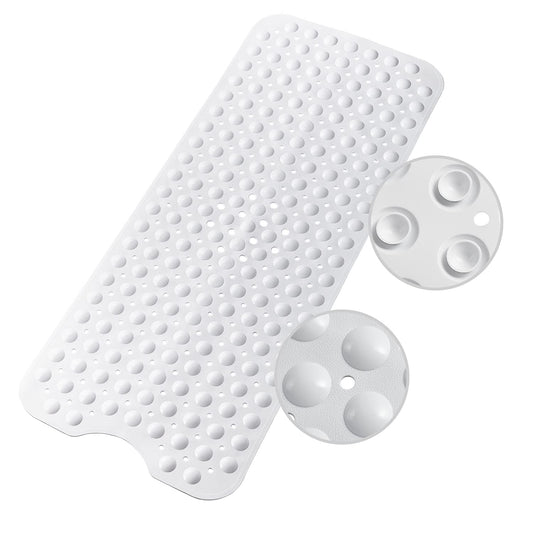 WELTRXE Bath Mats Non Slip Extra Long Bathtub Mat Anti Slip Shower Mat, Anti-Mould PVC Bathroom Mat with 200 Suction Cups, White, 100 x 40 cm