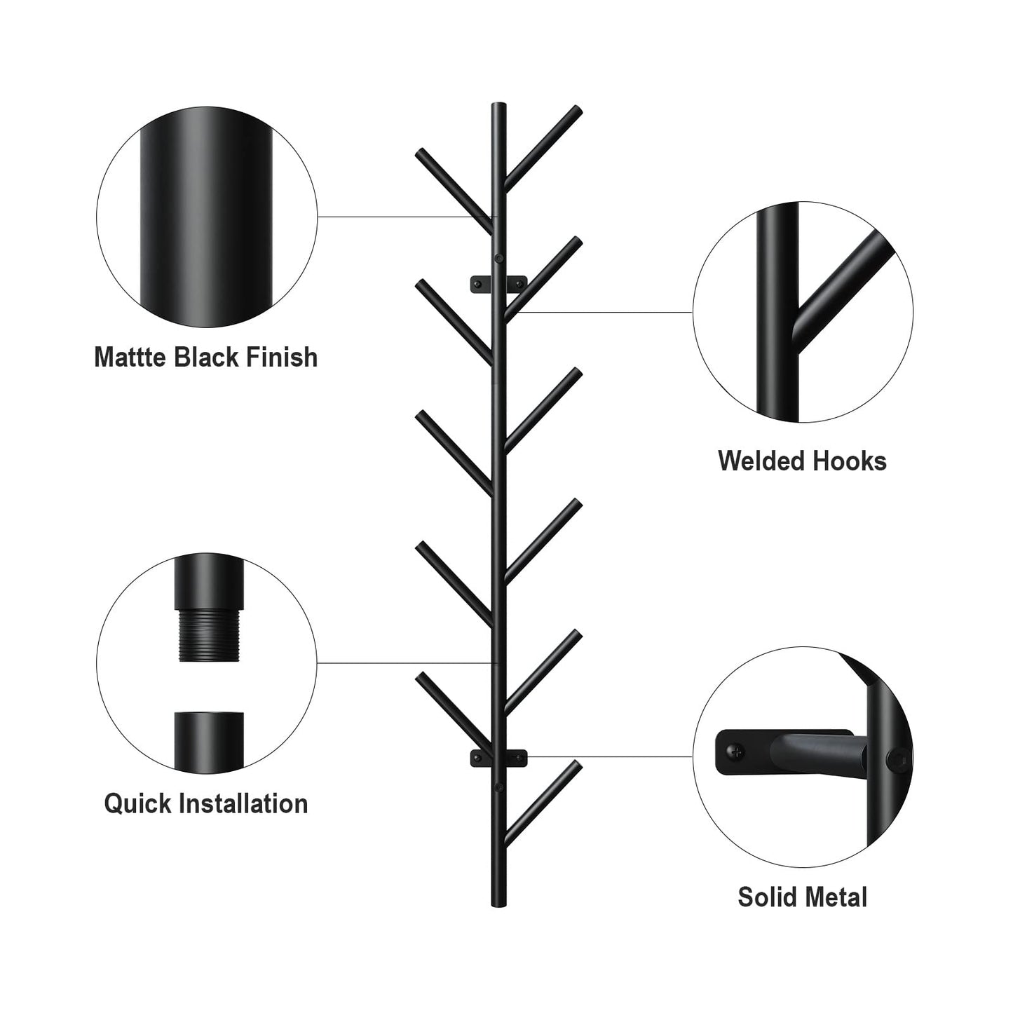 LOFTPLUS Coat Hooks Wall Mounted - 100 cm Metal Coat Rack with 11 Hooks, Wall Coat Hook for Hanging Jackets, Coats, Hats, Scarves and Handbags (Black)