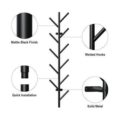 LOFTPLUS Coat Hooks Wall Mounted - 100 cm Metal Coat Rack with 11 Hooks, Wall Coat Hook for Hanging Jackets, Coats, Hats, Scarves and Handbags (Black)