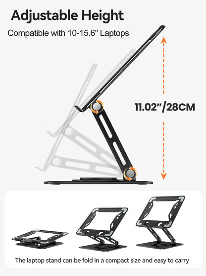 tounee Laptop Stand for Desk, Adjustable Computer Stand Holder with 360° Rotating Base, Ergonomic Laptop Riser Compatible with MacBook Pro Air