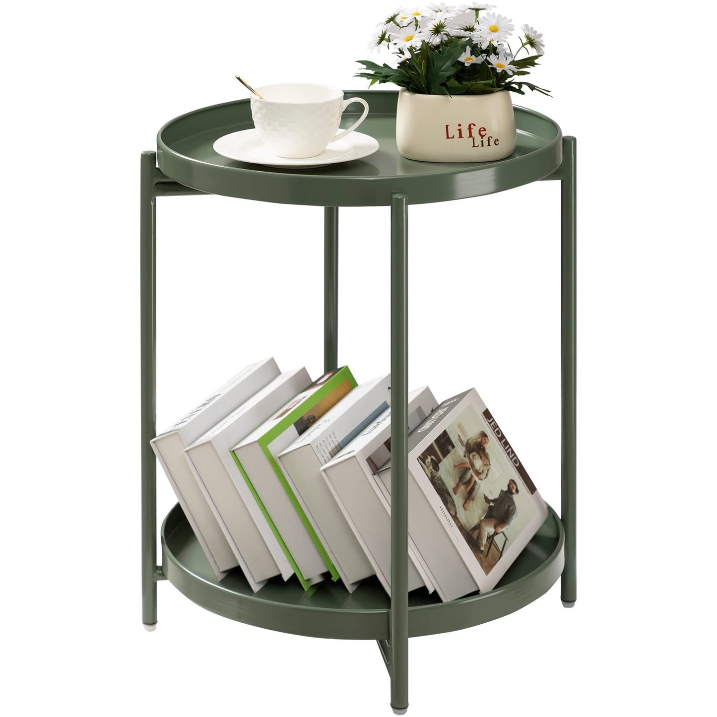 danpinera 2 Tier Metal Side Table with Removable Tray, End Table Outdoor Side Table Small Accent Table