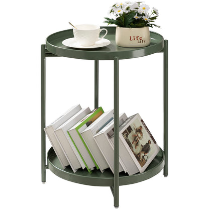 danpinera 2 Tier Metal Side Table with Removable Tray, End Table Outdoor Side Table Small Accent Table