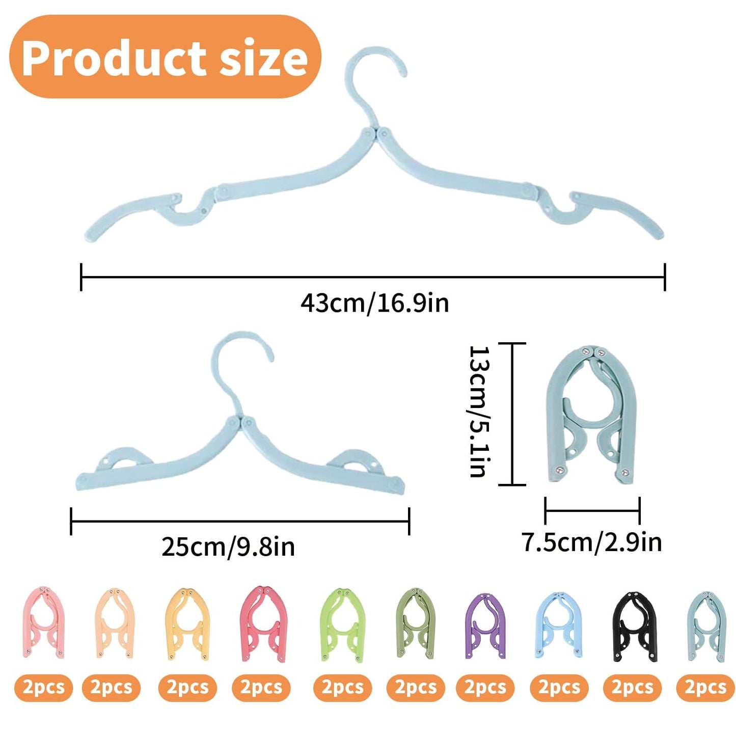 20 PCS Folding Clothes Hangers,10 Color Portable Travel Coat Hanger