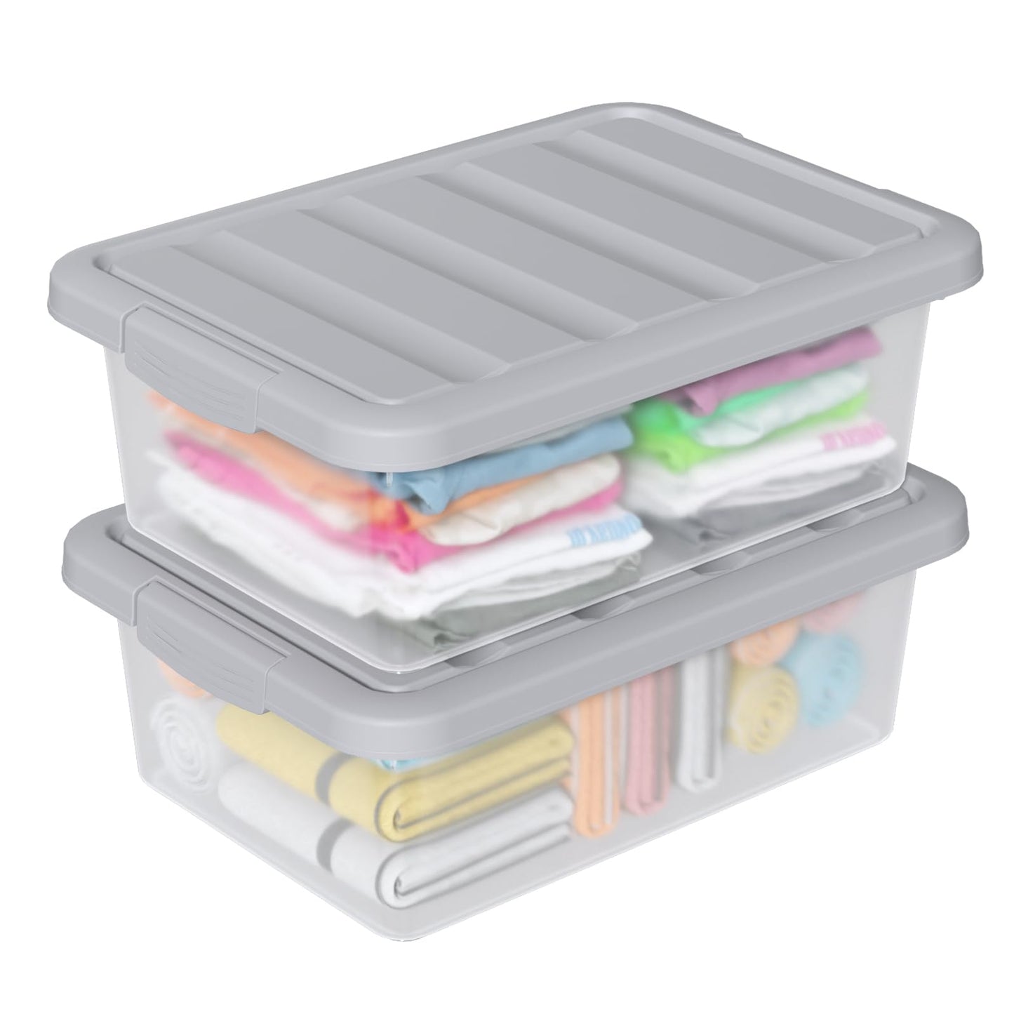 Yesdate 2 Pcs 16 L Clear Stackable Latch Bins, Plastic Storage Box with Gray Lid