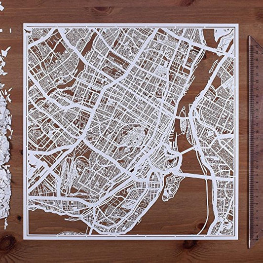 O3 DESIGN STUDIO Montreal Paper Cut Map White 12×12 inches Paper Art
