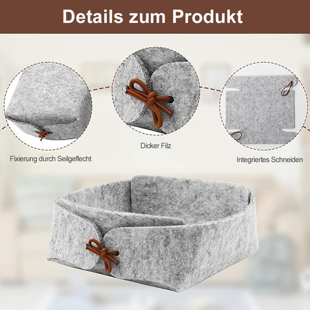 KOMUNJ Pack of 4 Foldable Small Storage Baskets, Felt Basket Storage Boxes, Foldable Felt Storage Baskets, for Remote Control, Keys, Snacks