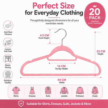 1ABOVE Premium Quality 20 pack Non-Slip Velvet Hangers (44cm) Heavy Duty Velvet Suit Hangers with Tie Bar, 360° Swivel Hooks – Space saving