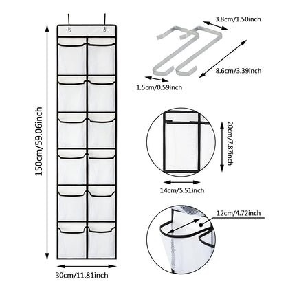 CORTNEY Over the Door Hanging Shoe Storage Holder Organizer, 12 Large Mesh Pockets, 2 Hooks for Shoe & Gadget Storage