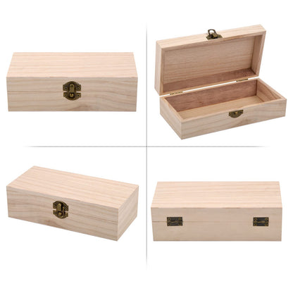 Catime Wooden Box with Lid, Natural Wooden Box 20 x 10 x 6 cm with Hinges and Lock, Small Wooden Chests as a Storage Box, Treasure Chest