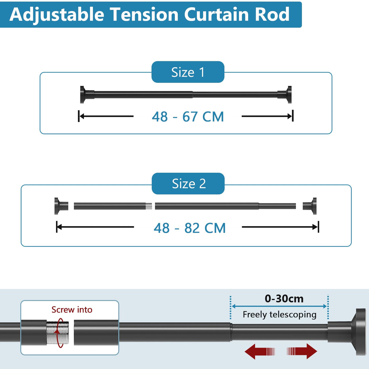 WELDUN Extendable Shower Curtain Tension Rod 48-82CM No Drill Rod
