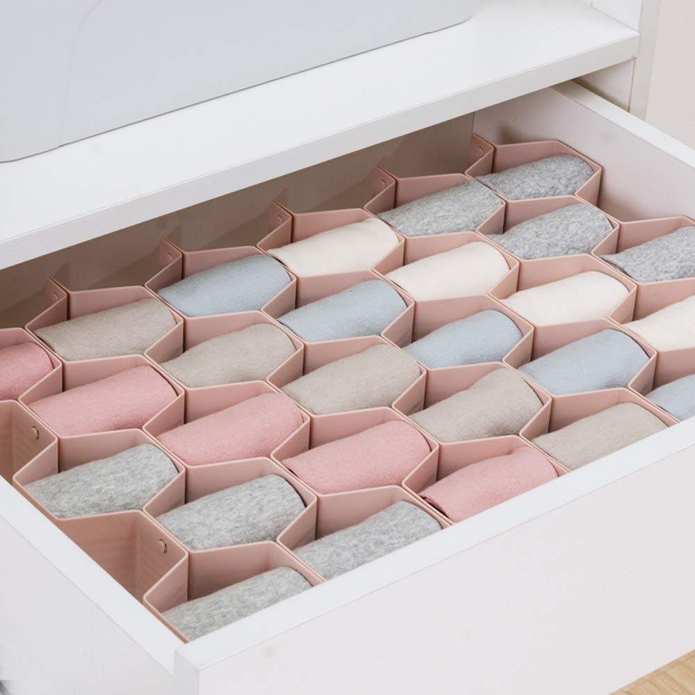 Poeland Drawer Divider Organizer 8pcs DIY Plastic Grid Honeycomb Drawer Divider Pink 2 Pack
