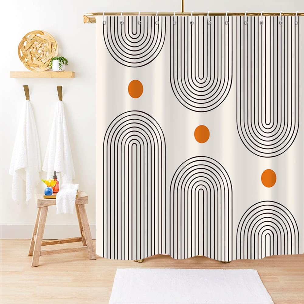 GKLEASG Mid Century Shower Curtain, Minimalist Arch Simple Sun Modern Beige Boho Machine Washable Waterproof Fabric for Bathroom Decor Bathtub with