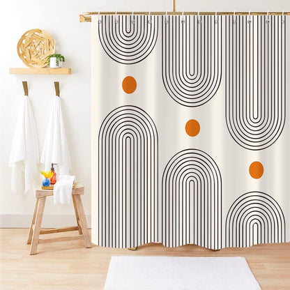 GKLEASG Mid Century Shower Curtain, Minimalist Arch Simple Sun Modern Beige Boho Machine Washable Waterproof Fabric for Bathroom Decor Bathtub with