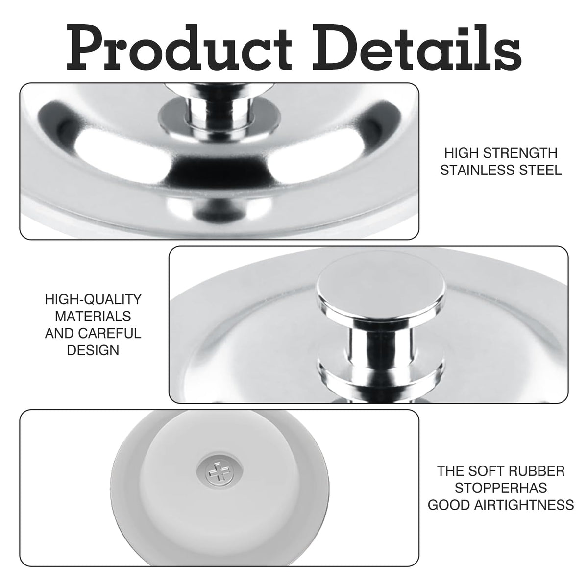 Universal Bath Plug 40-45mm Stainless Steel & Silicone Sink Plug Anti-Leak Corrosion-Resistant Drain Stopper for Bathtub, Bathroom Sink, Kitchen